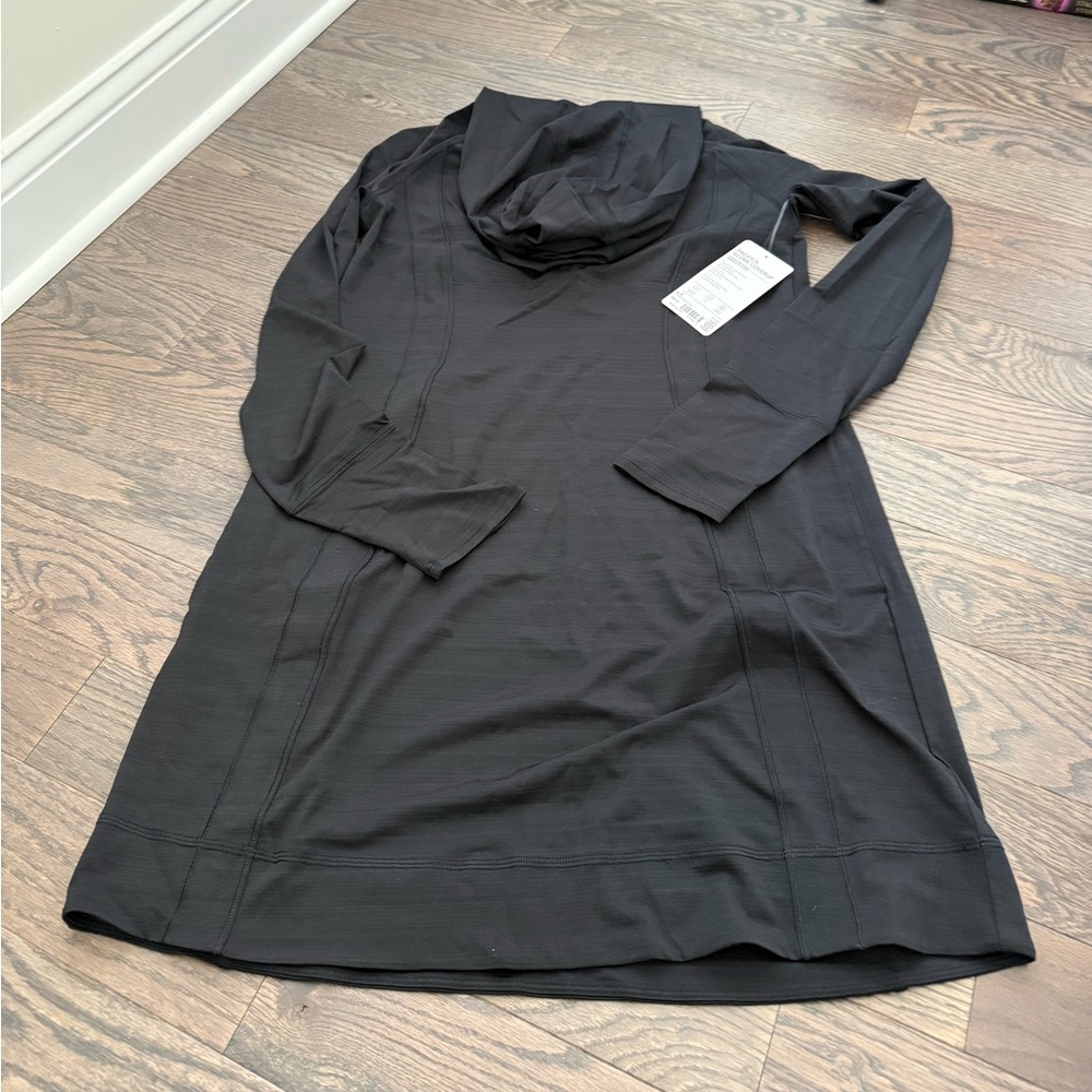 Athleta Pacifica Black Hooded Long-Sleeve Cover-Up Dress